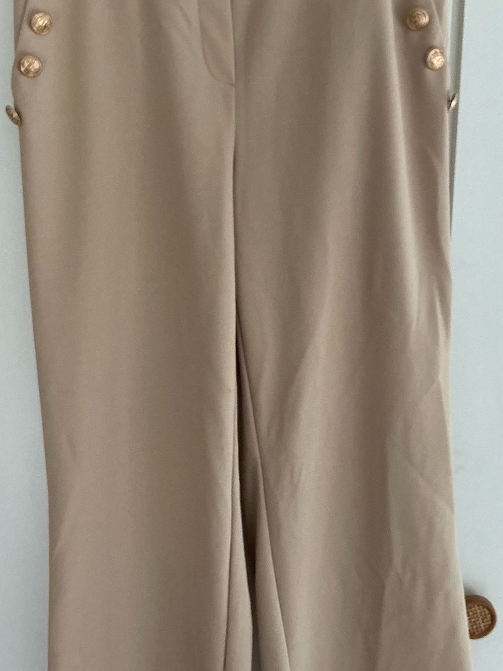 Jules & Leopold Beige Wide-Leg Pants with Gold Buttons
